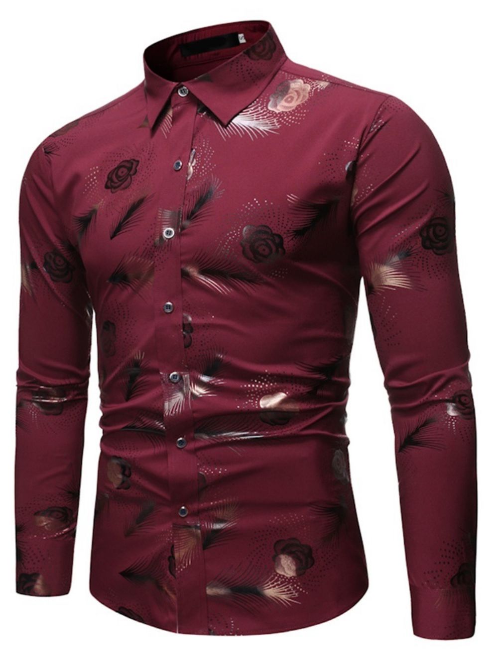 Camisa Casual Masculina De Lapela Estampada Com Abotoamento Simples