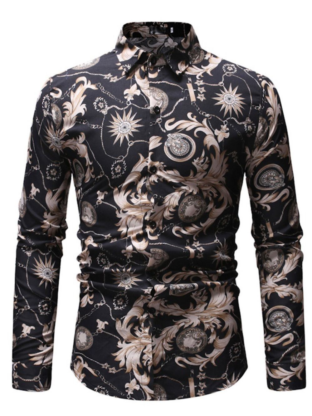 Camisa Casual Masculina De Lapela Estampada Floral Fina Para Festa