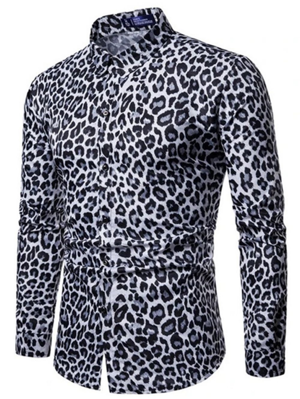 Camisa Casual Masculina De Lapela Leopardo Slim