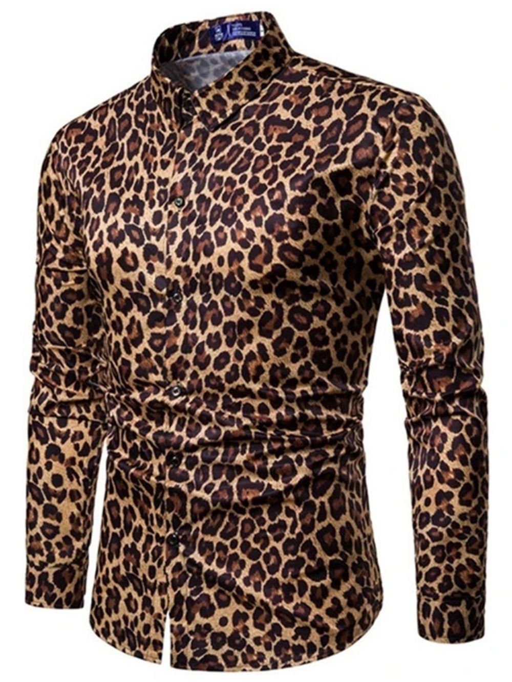 Camisa Casual Masculina De Lapela Leopardo Slim