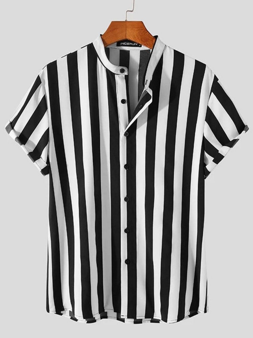 Camisa Casual Masculina Listrada Micro-Elástica Com Botão