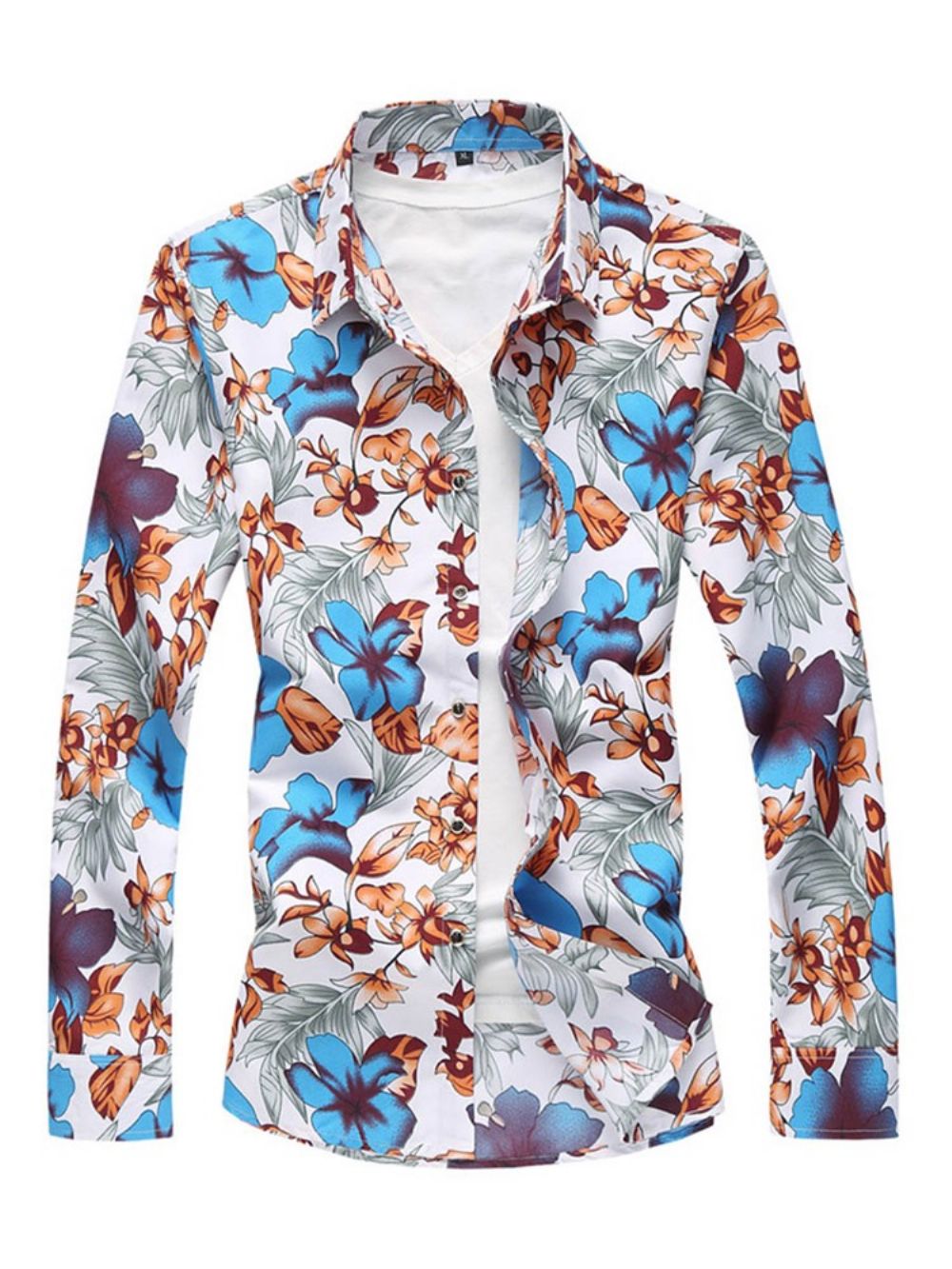 Camisa Casual Masculina Manga Longa Com Estampa De Flores