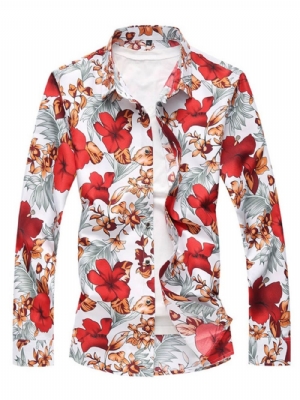 Camisa Casual Masculina Manga Longa Com Estampa De Flores