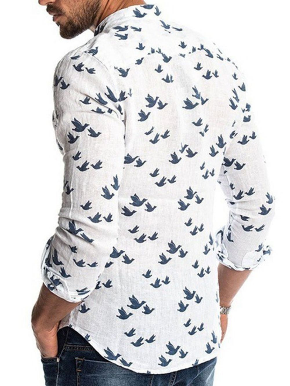 Camisa Casual Masculina Micro-Elástica Estampada Casual