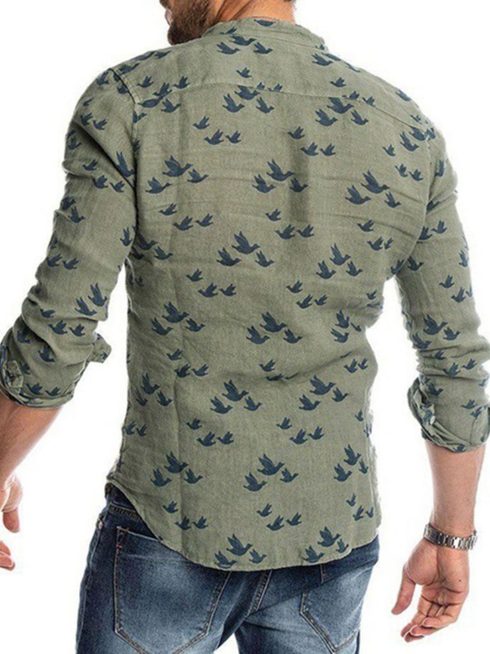 Camisa Casual Masculina Micro-Elástica Estampada Casual