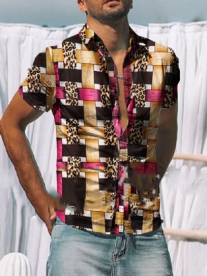 Camisa Casual Masculina Micro-Elástica Estampada Lapela Casual Micro-Elástica