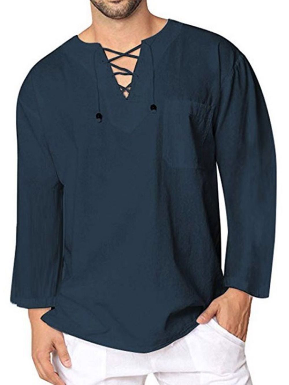 Camisa Casual Masculina Simples Com Cadarço Solta