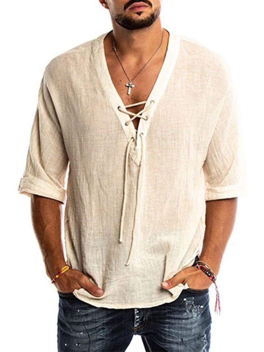 Camisa Casual Masculina Simples Com Decote Em V