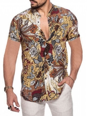 Camisa Casual Masculina De Verão Com Lapela Floral