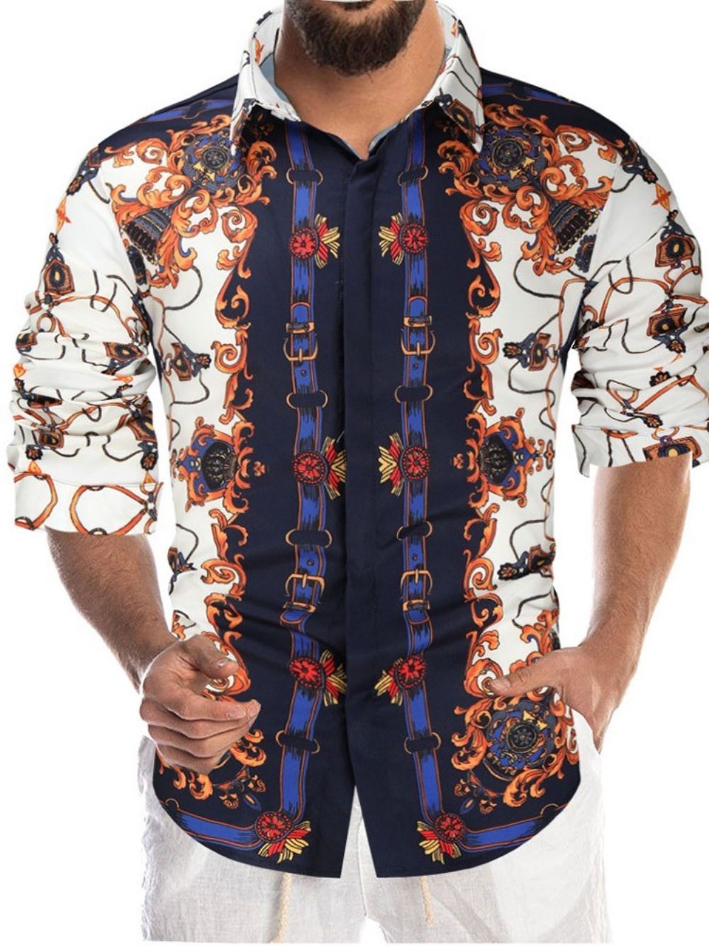 Camisa Casual De Outono Estampada Com Lapela