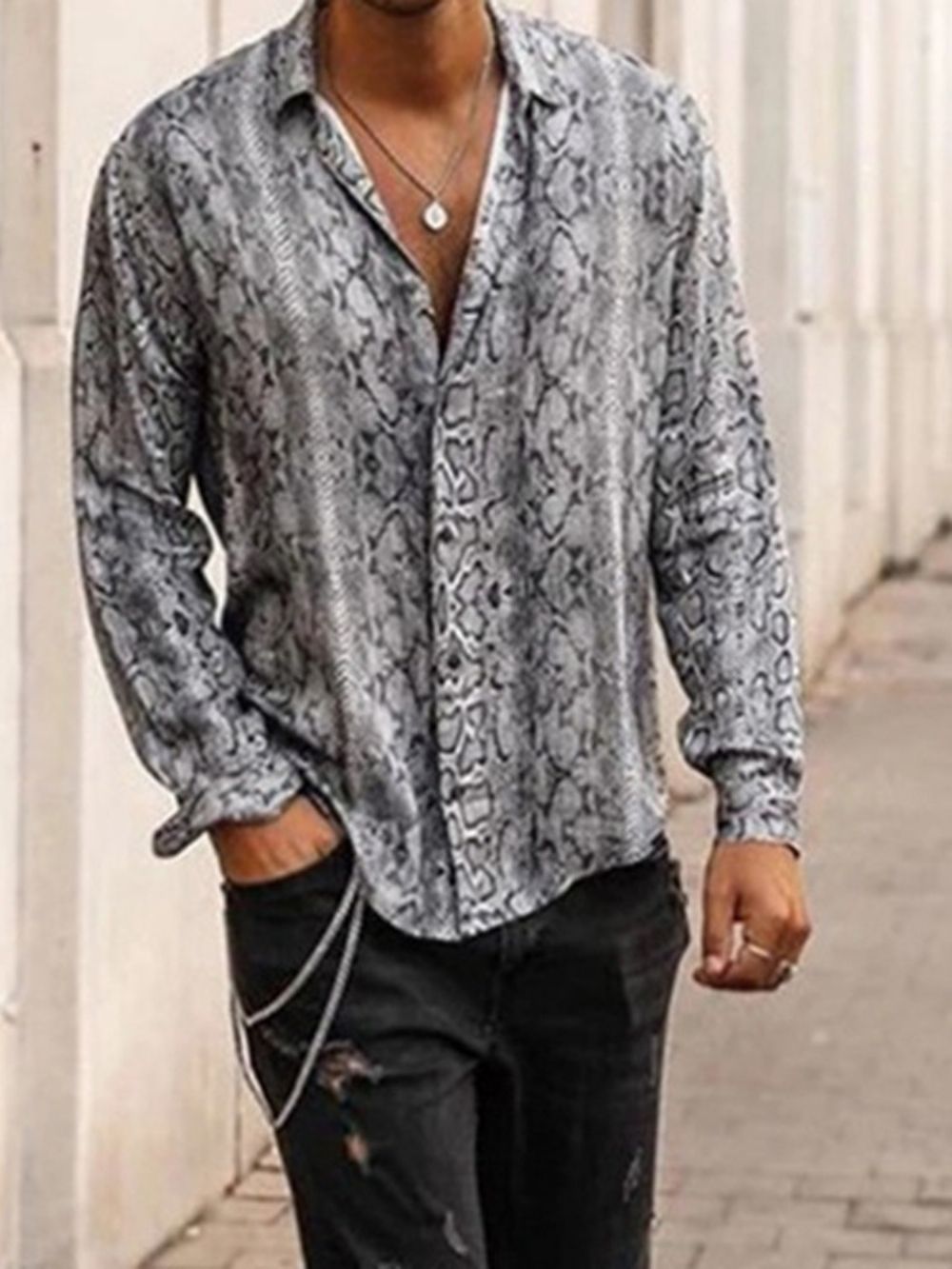 Camisa Casual De Outono Solta Com Estampa De Lapela