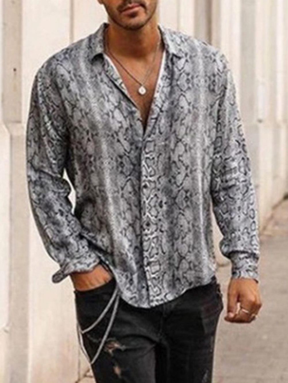 Camisa Casual De Outono Solta Com Estampa De Lapela