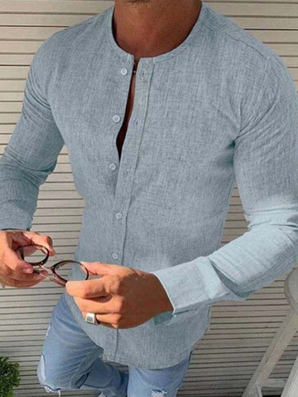 Camisa Casual Casual Simples Decote Redondo Com Mola