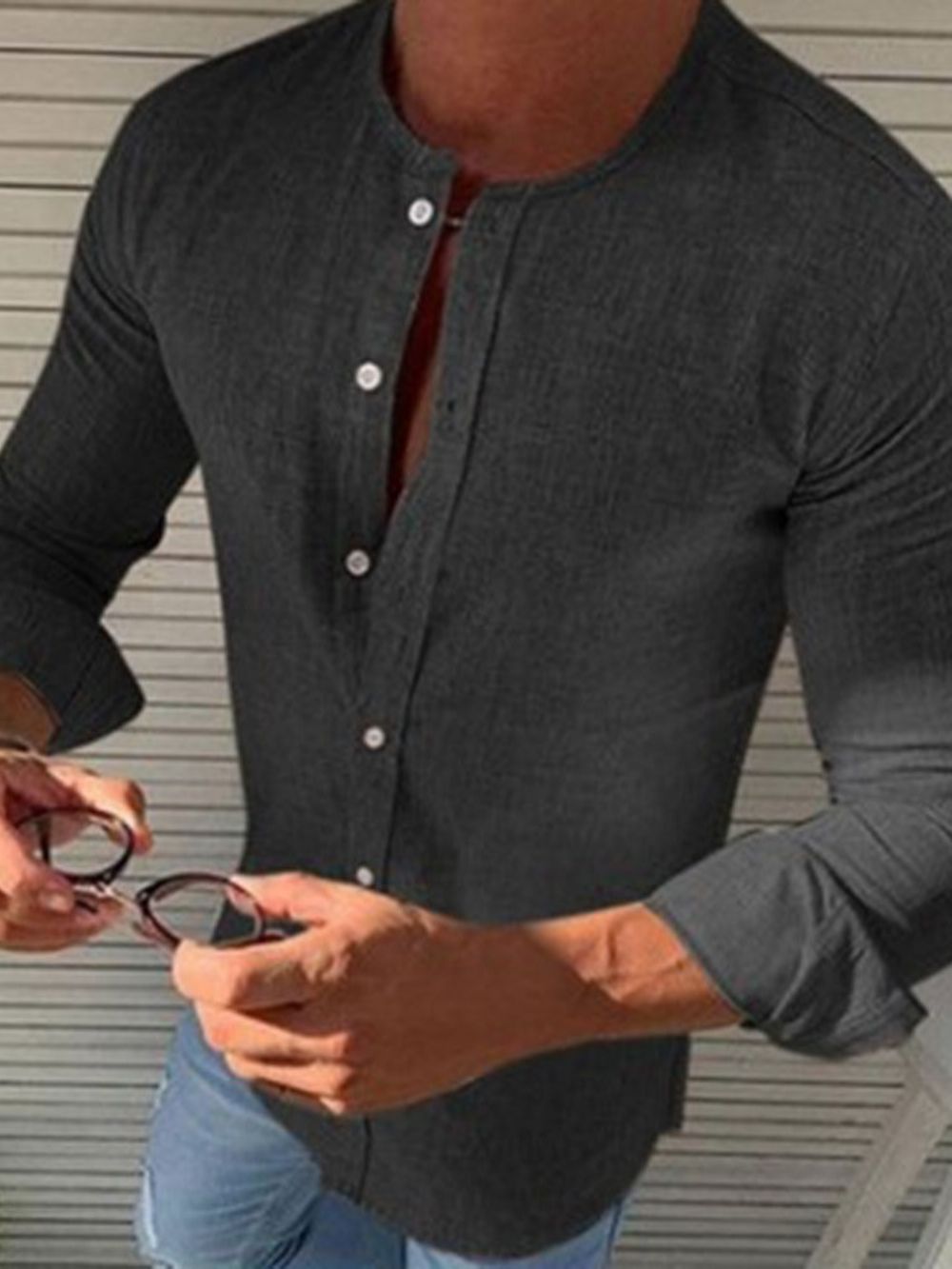 Camisa Casual Casual Simples Decote Redondo Com Mola