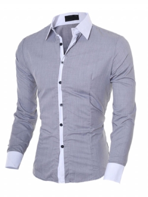 Camisa Casual Slim Com Lapela Color Block