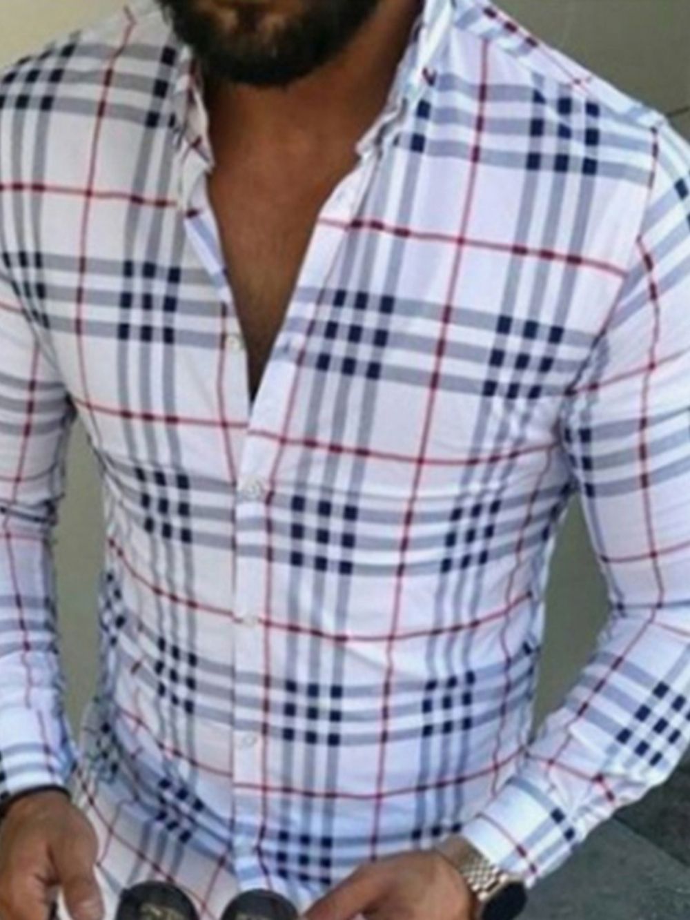 Camisa Casual De Verão Com Botão Xadrez