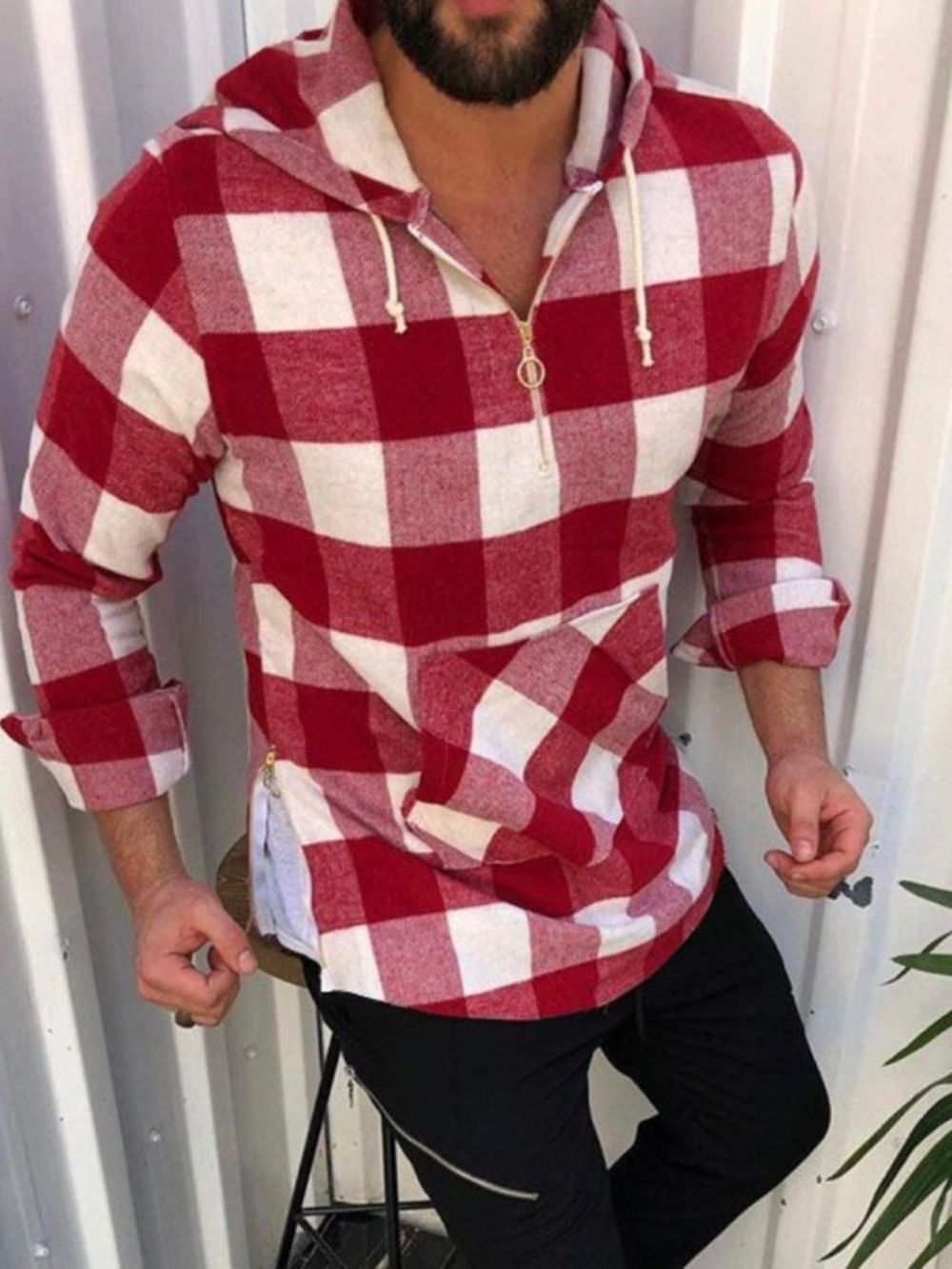 Camisa Casual Xadrez Bolso Queda Slim