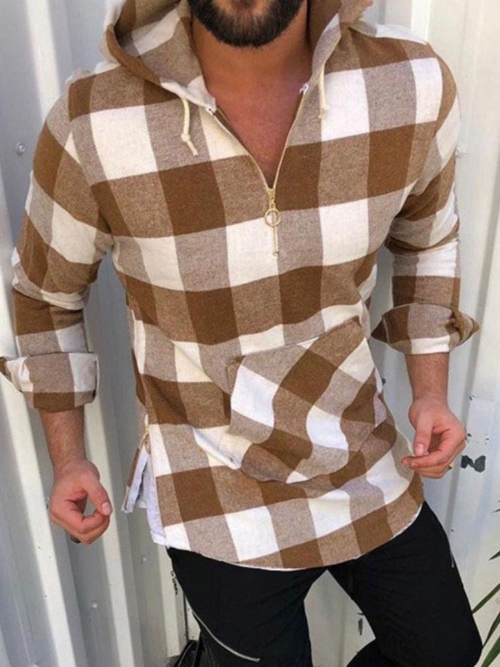 Camisa Casual Xadrez Bolso Queda Slim