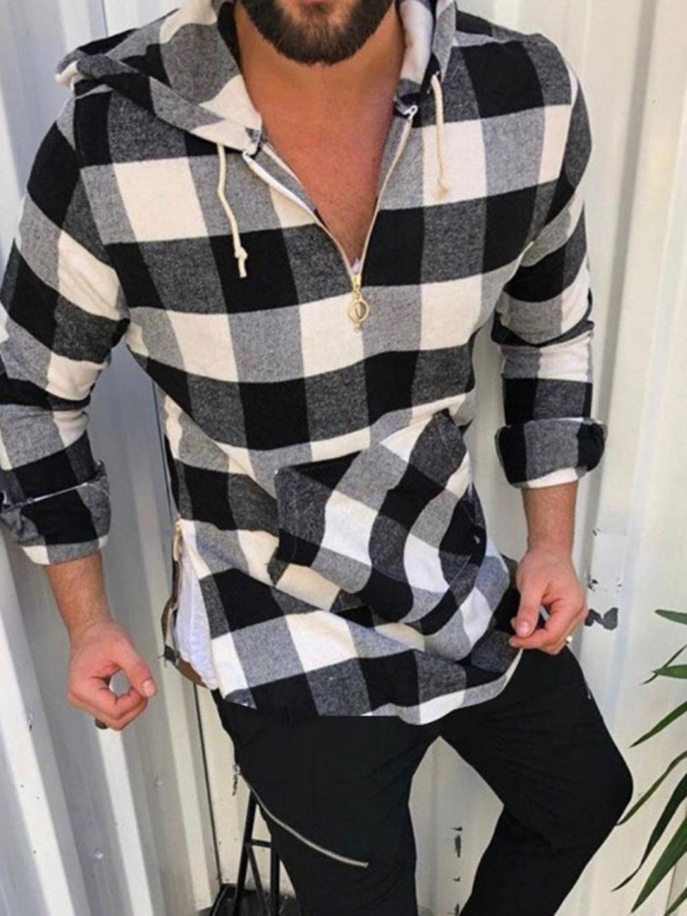 Camisa Casual Xadrez Bolso Queda Slim