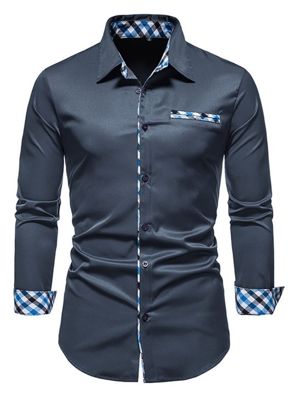 Camisa Casual Xadrez Com Abotoamento Simples E Lapela