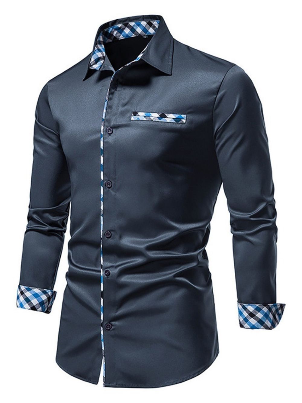 Camisa Casual Xadrez Com Abotoamento Simples E Lapela