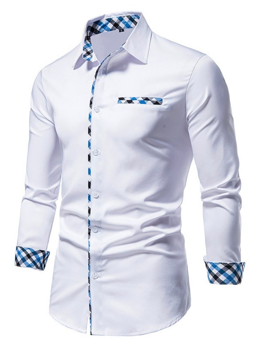 Camisa Casual Xadrez Com Abotoamento Simples E Lapela