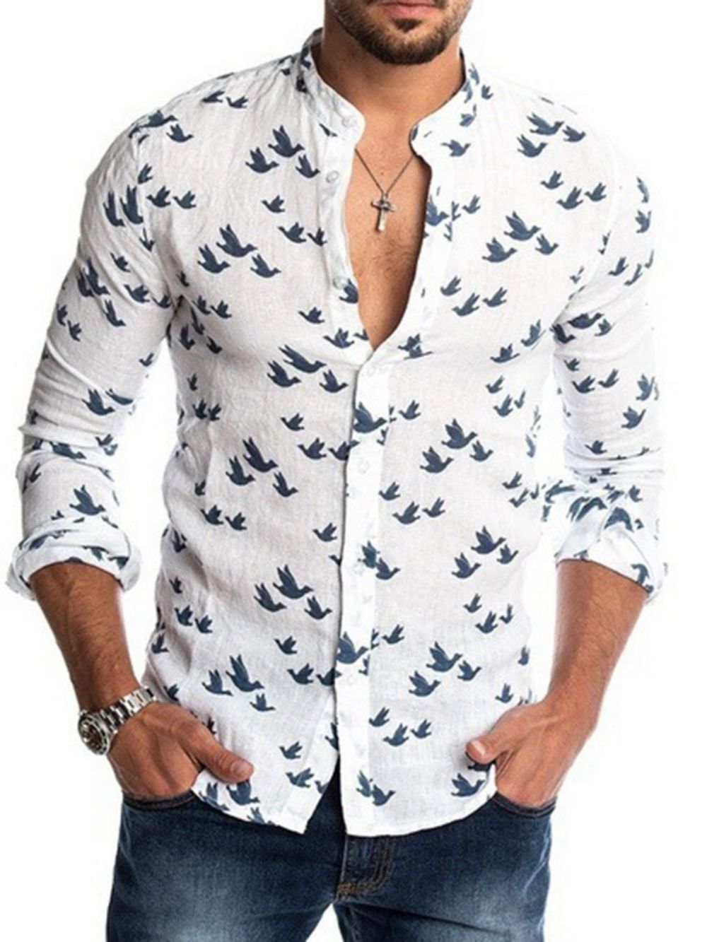 Camisa Estampada Com Gola E Mola