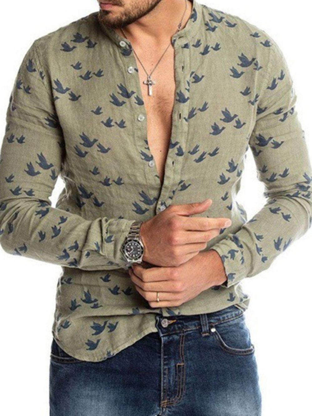 Camisa Estampada Com Gola E Mola