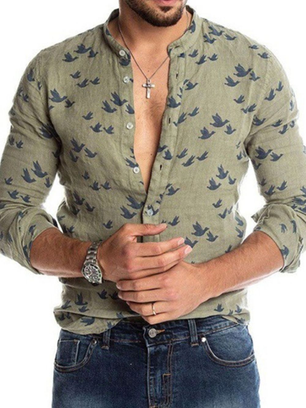 Camisa Estampada Com Gola E Mola