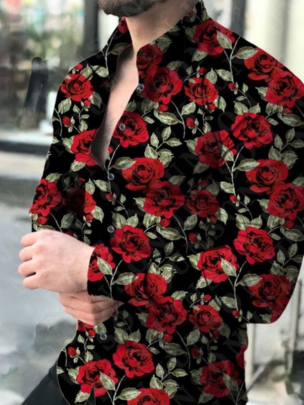 Camisa Floral Fashion Com Botão De Verão Com Abotoamento Simples