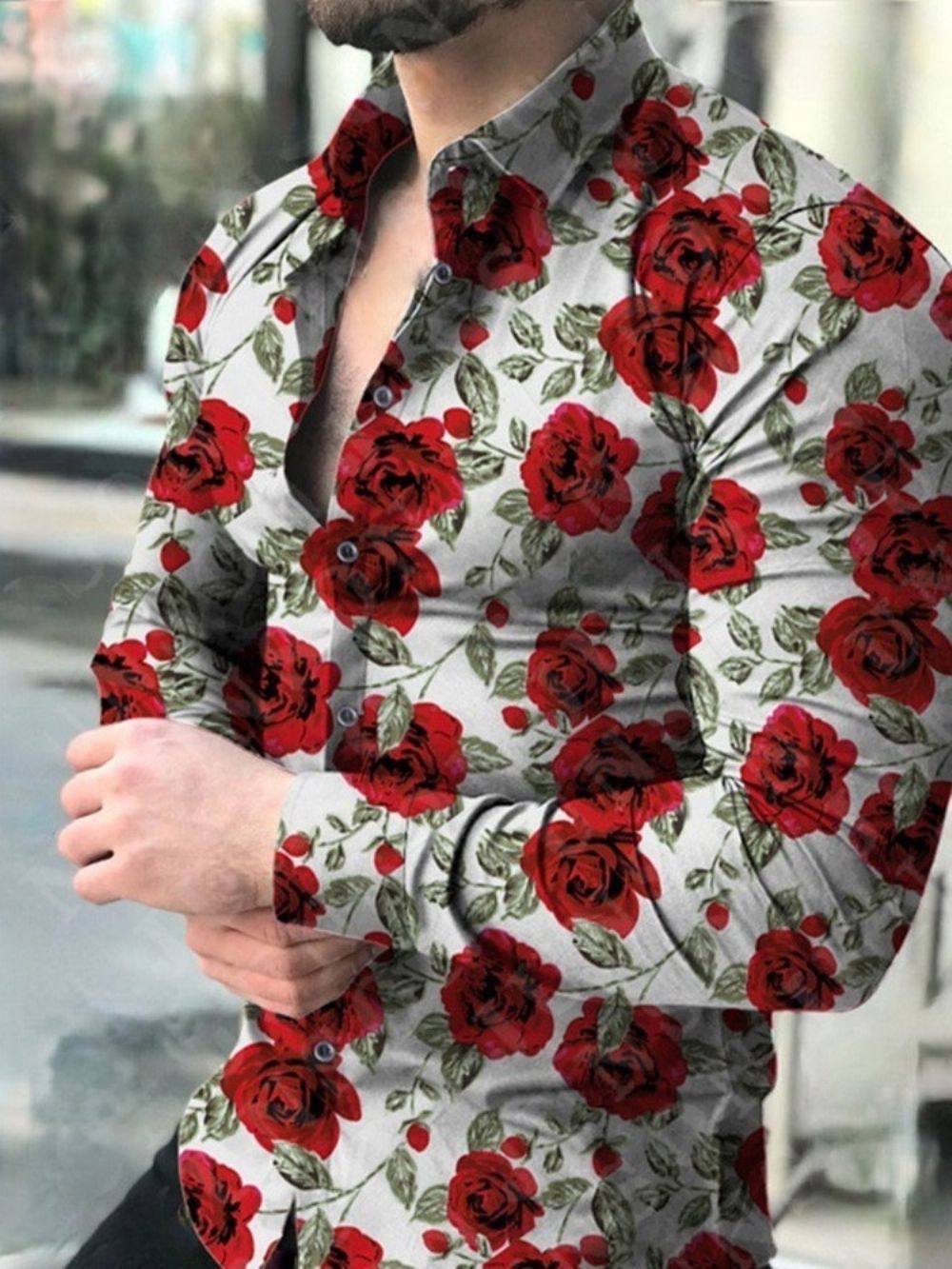 Camisa Floral Fashion Com Botão De Verão Com Abotoamento Simples