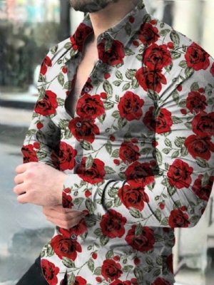 Camisa Floral Fashion Com Botão De Verão Com Abotoamento Simples