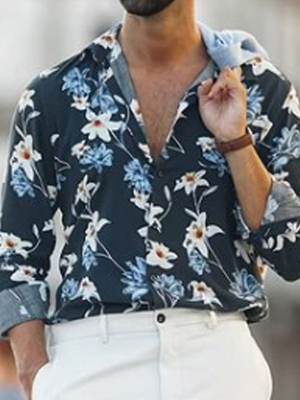 Camisa Floral De Primavera Com Botão E Lapela