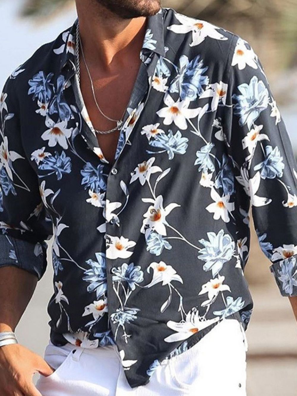 Camisa Floral De Primavera Com Botão E Lapela