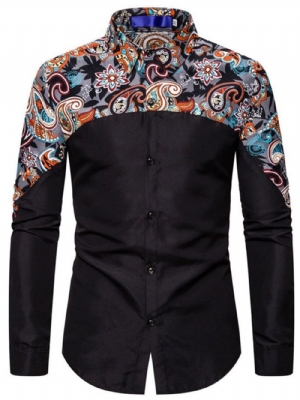 Camisa Masculina De Botão Floral Casual De Abotoamento Simples