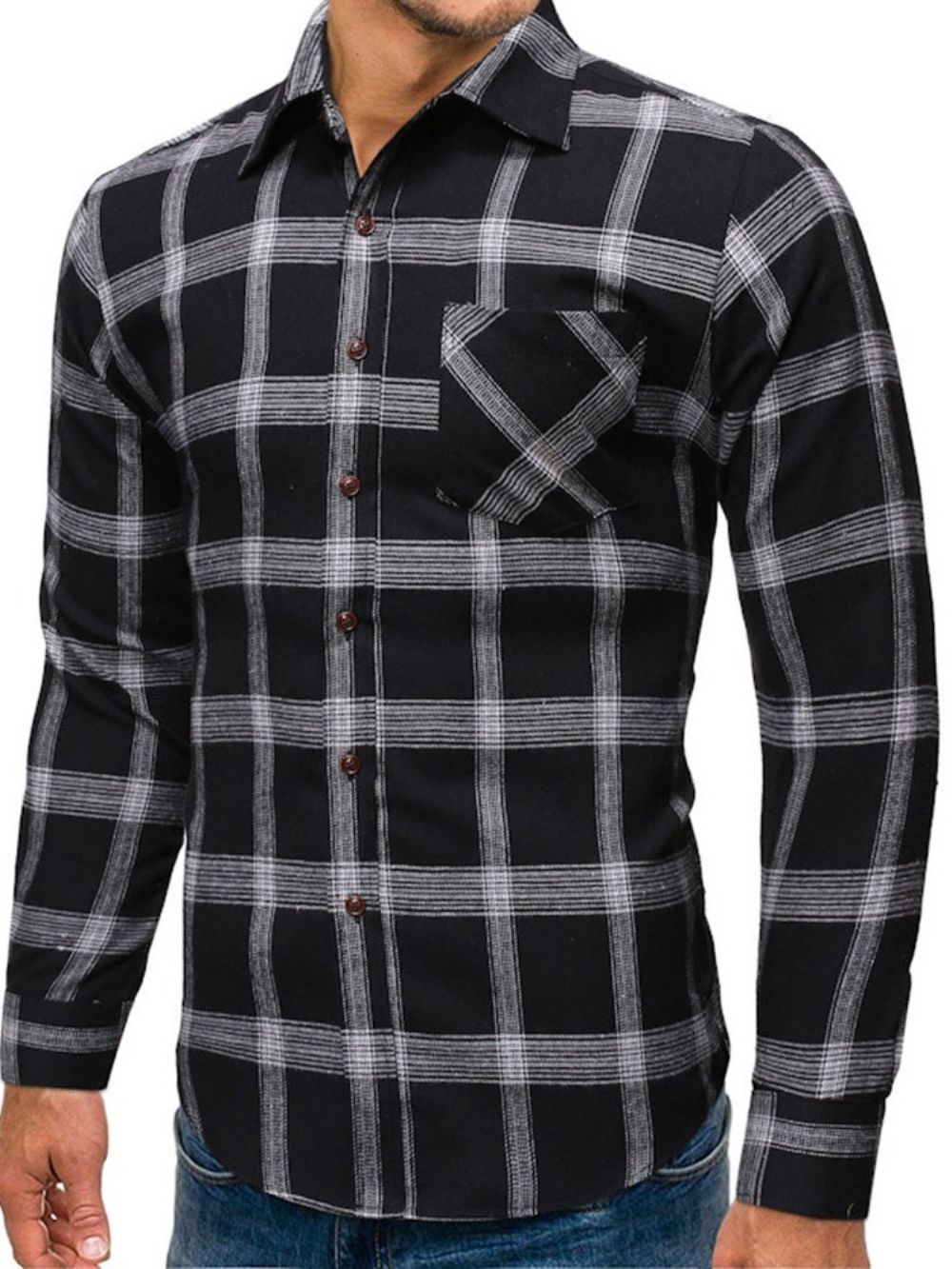 Camisa Masculina Casual De Bolso Xadrez Manga Simples