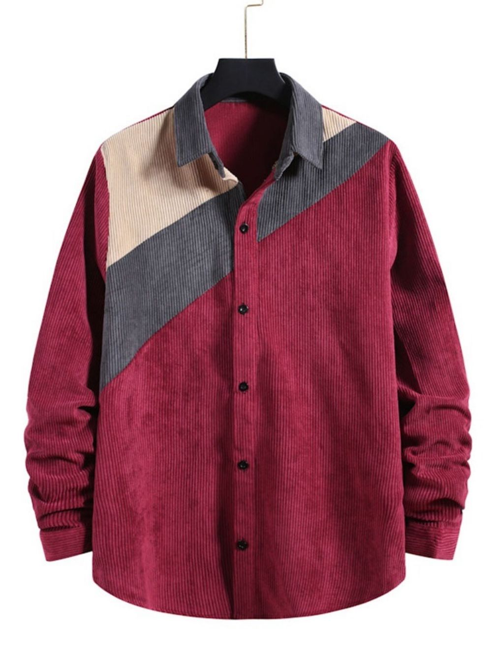 Camisa Masculina Casual Color Block Patchwork Solto Outono