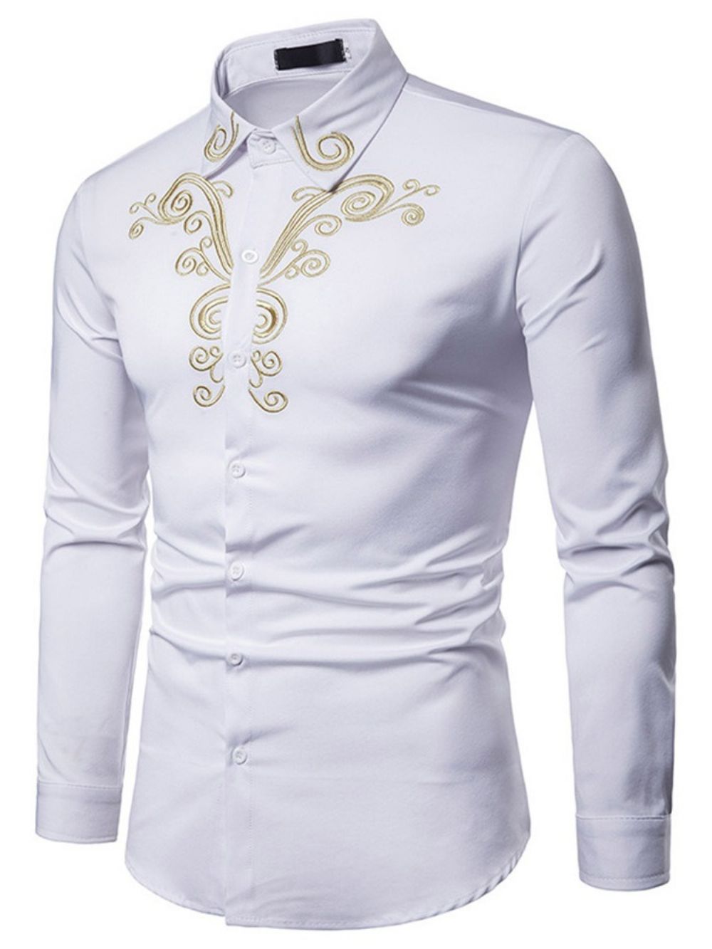 Camisa Masculina Casual Com Estampa Floral Bordada