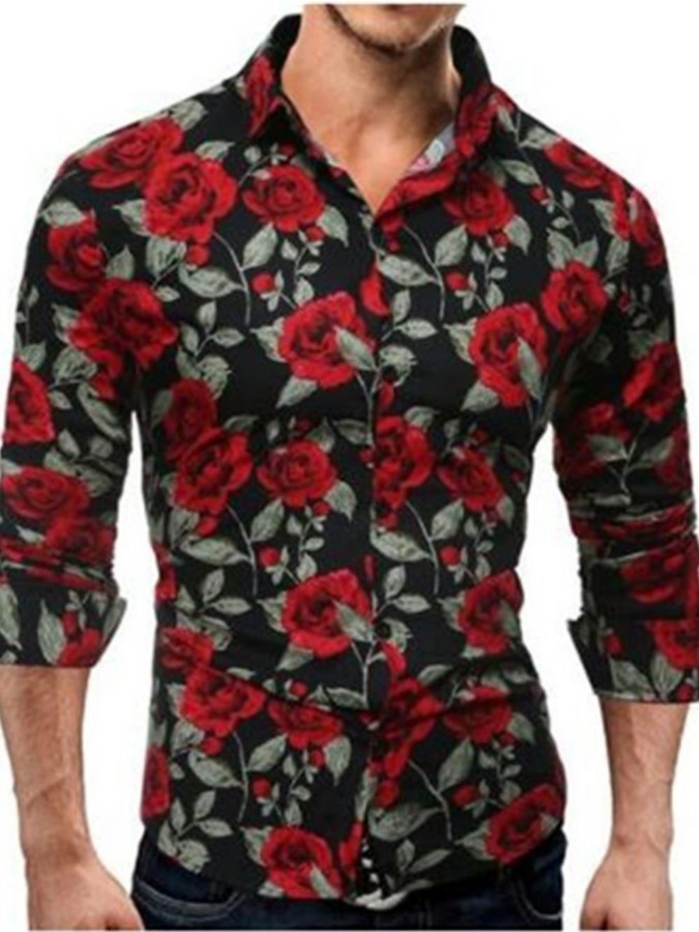 Camisa Masculina Casual Com Estampa Floral De Outono