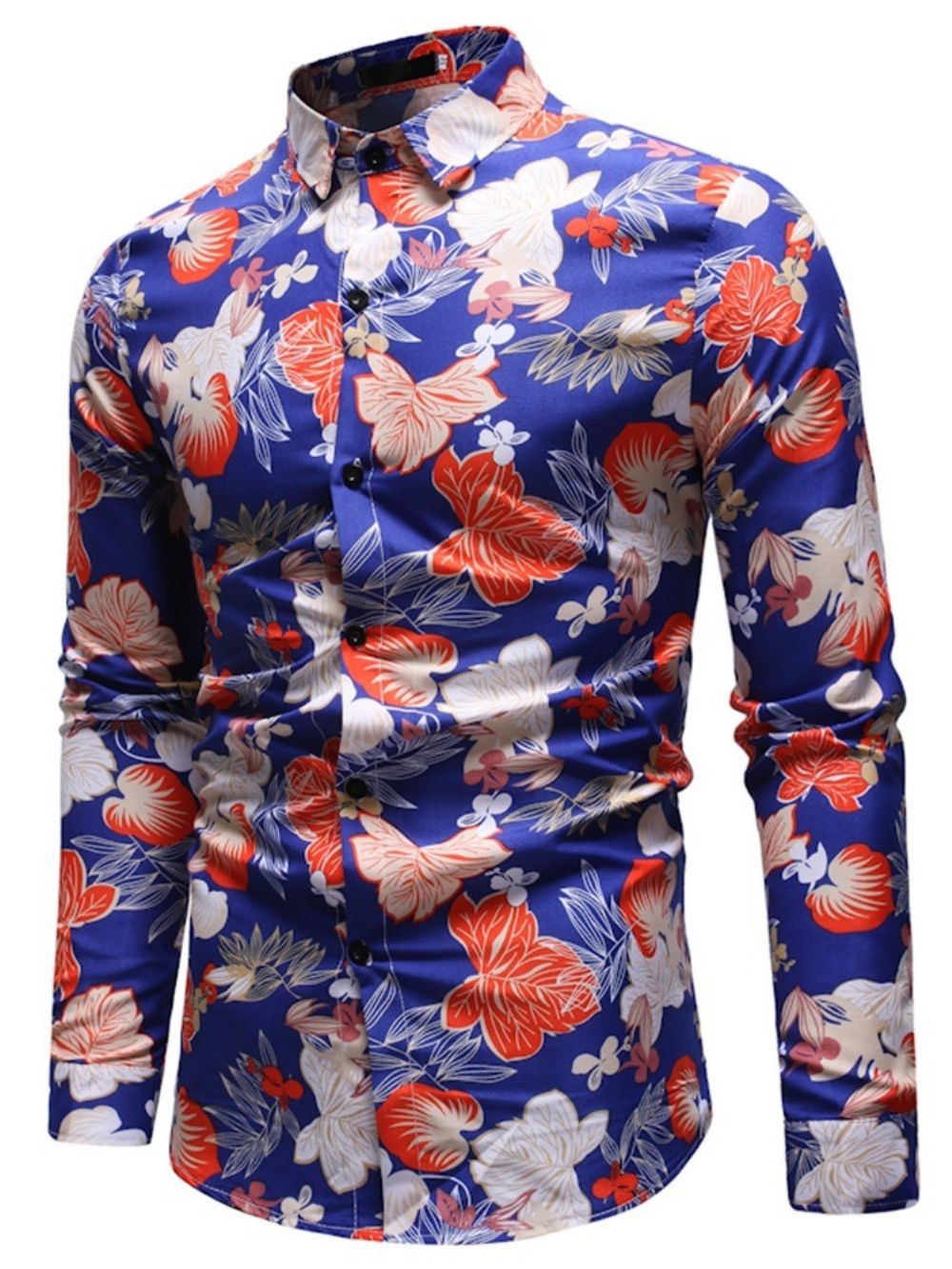 Camisa Masculina Casual Com Estampa Floral De Outono