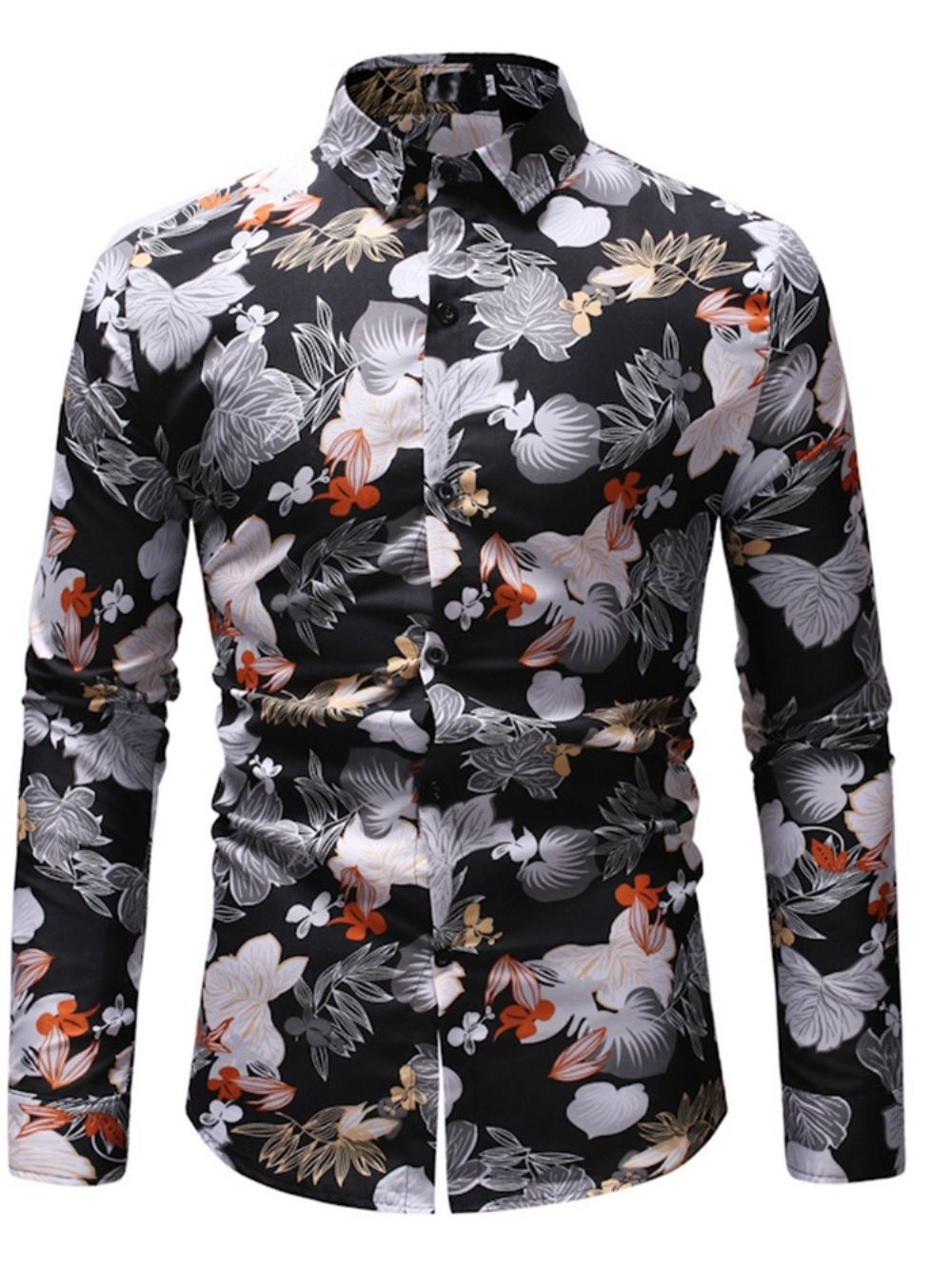 Camisa Masculina Casual Com Estampa Floral De Outono