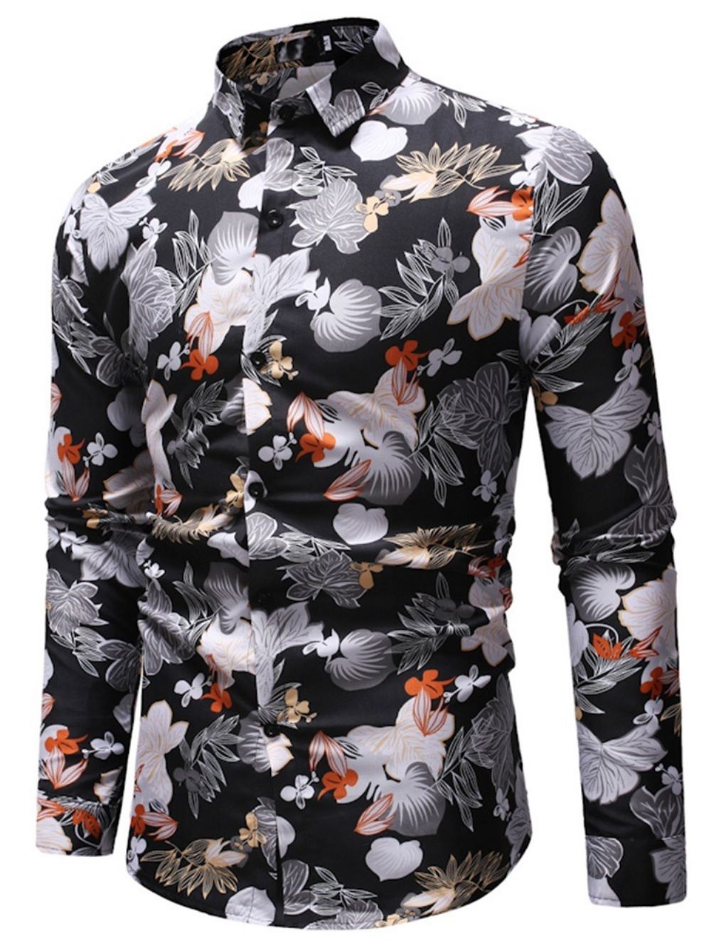 Camisa Masculina Casual Com Estampa Floral De Outono