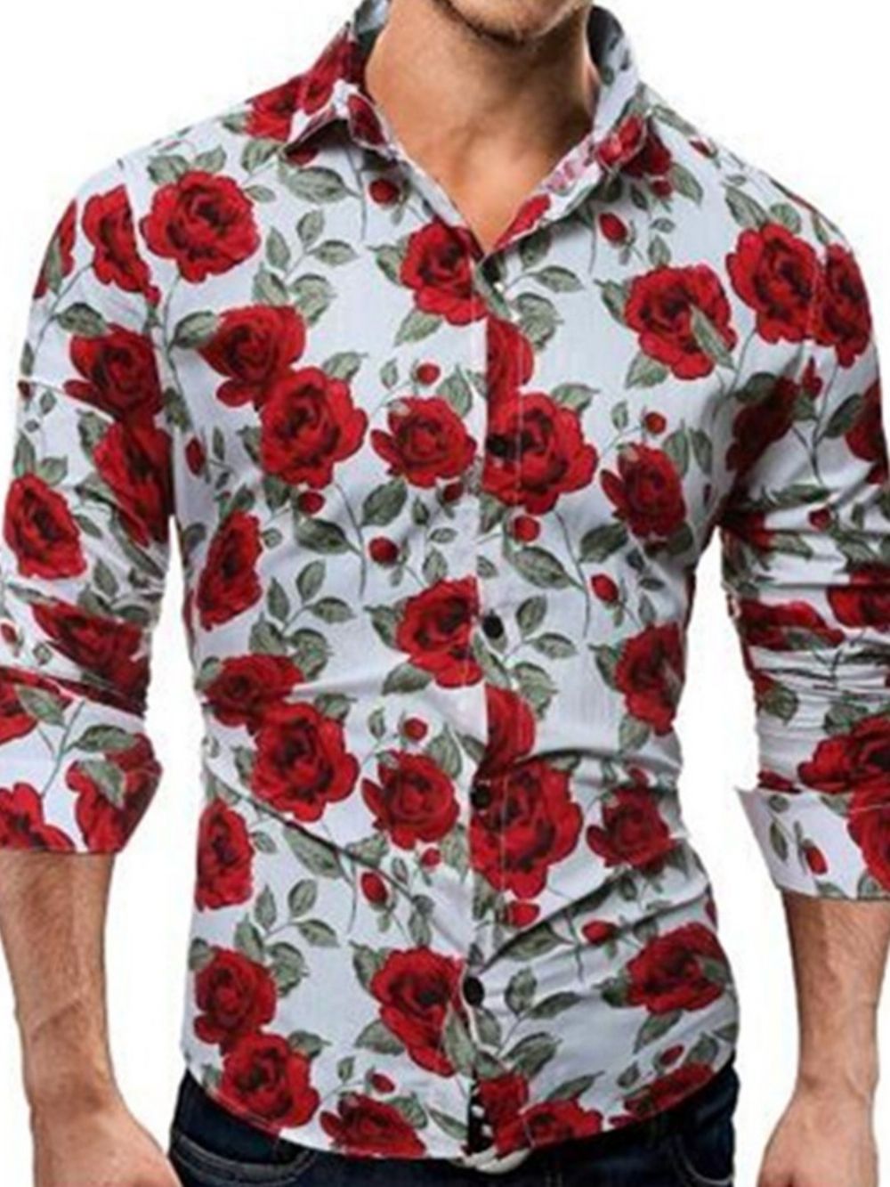 Camisa Masculina Casual Com Estampa Floral De Outono