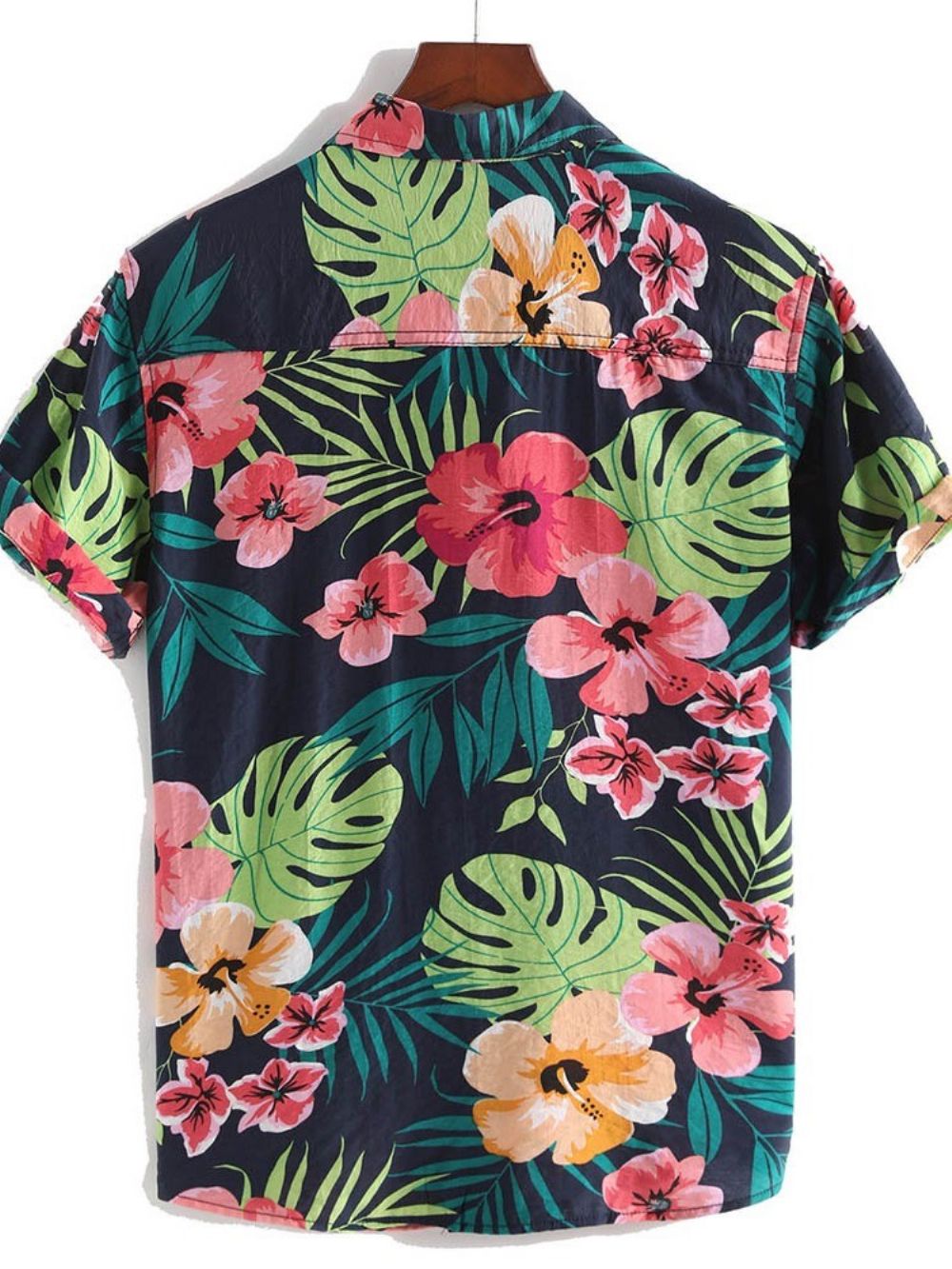 Camisa Masculina Casual Com Lapela Floral Estampada