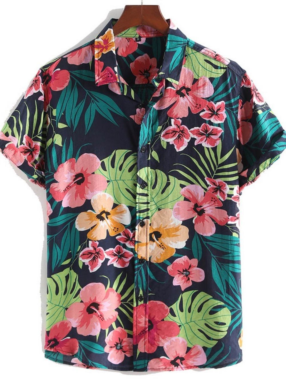 Camisa Masculina Casual Com Lapela Floral Estampada