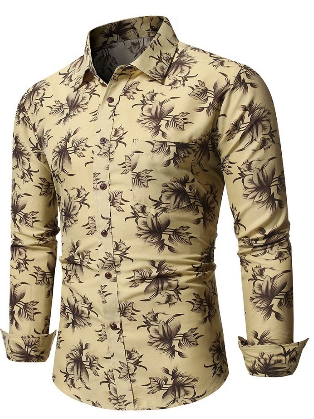 Camisa Masculina Casual Floral Bolso Casual Outono