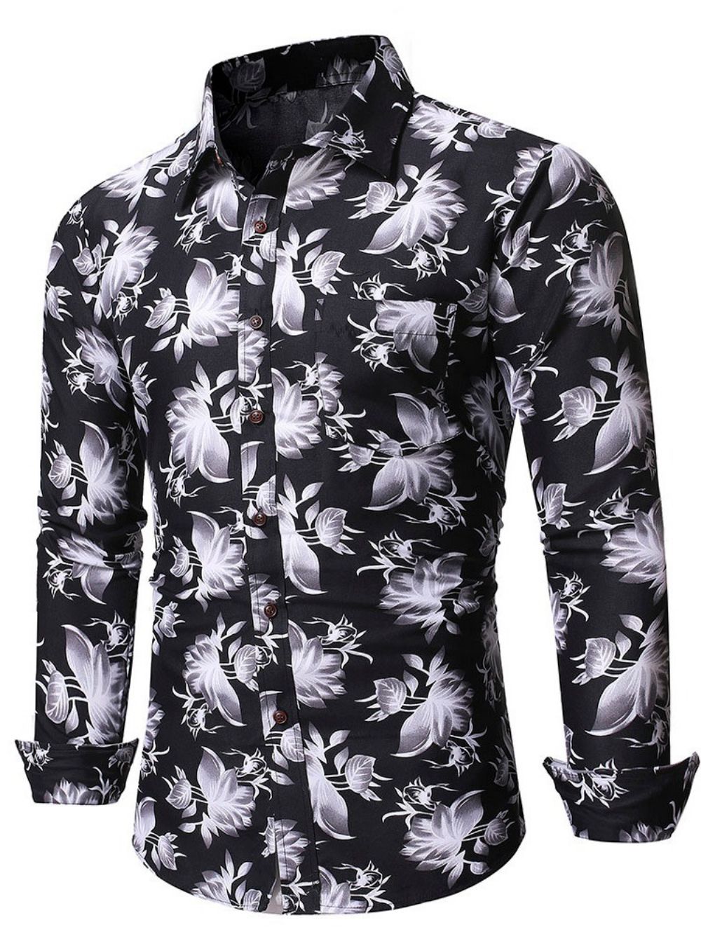 Camisa Masculina Casual Floral Bolso Casual Outono