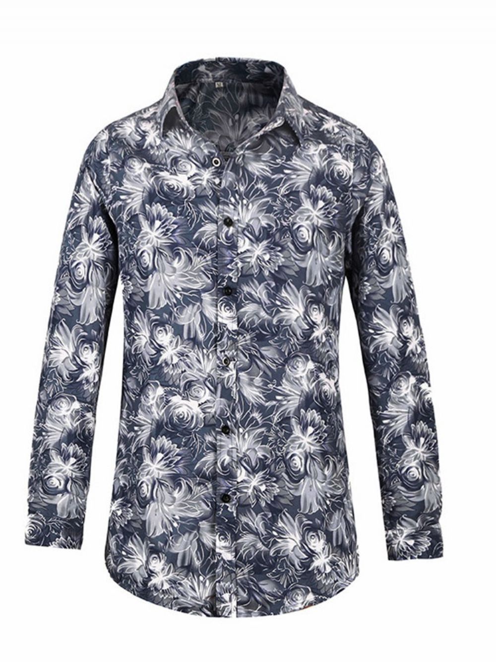 Camisa Masculina Casual De Lapela Floral Com Abotoamento Simples