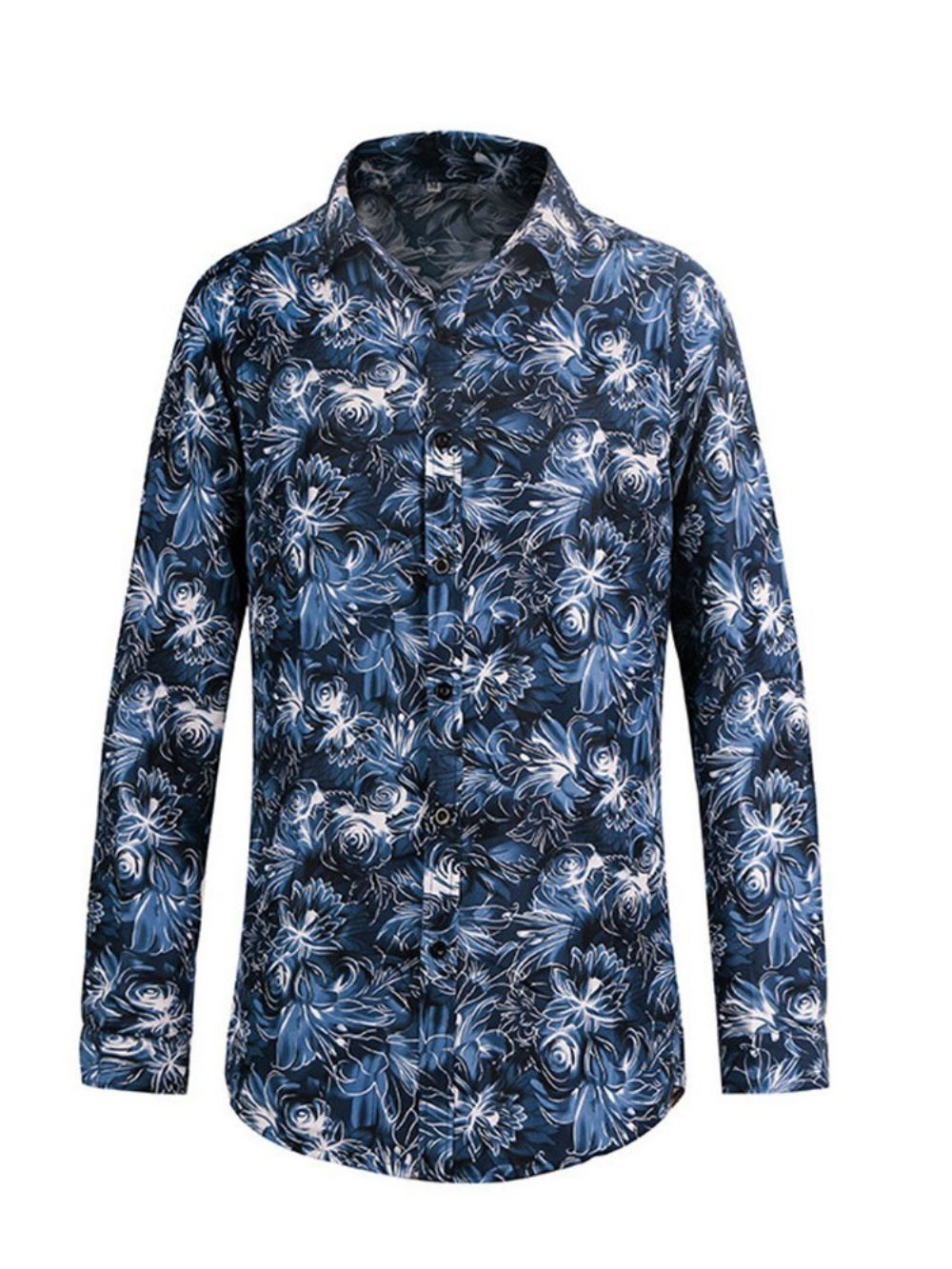 Camisa Masculina Casual De Lapela Floral Com Abotoamento Simples