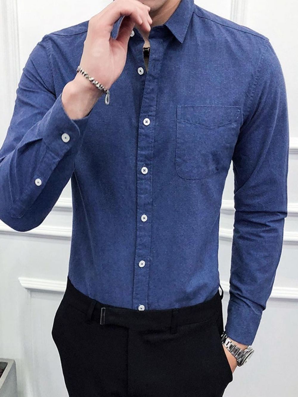 Camisa Masculina Casual De Lapela Simples De Primavera